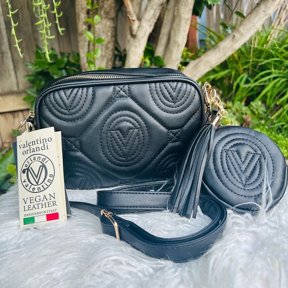 Valentino Orlandi Black Quilted Crossbody Bag with Coin Pouch - Picture 2 of 5